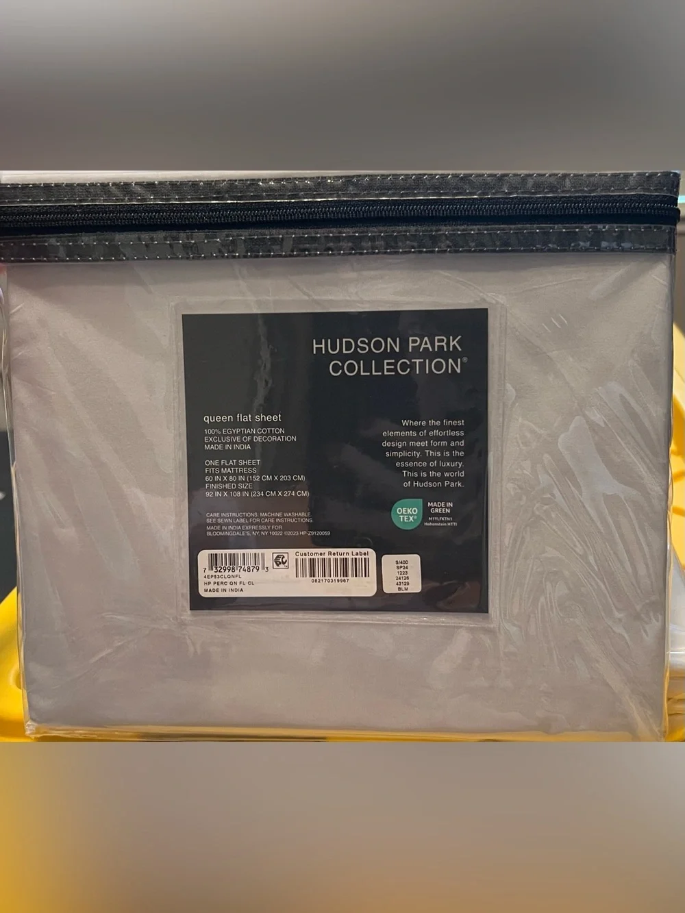 Hudson Park Collection Percale Queen Flat Sheet - Light Gray
